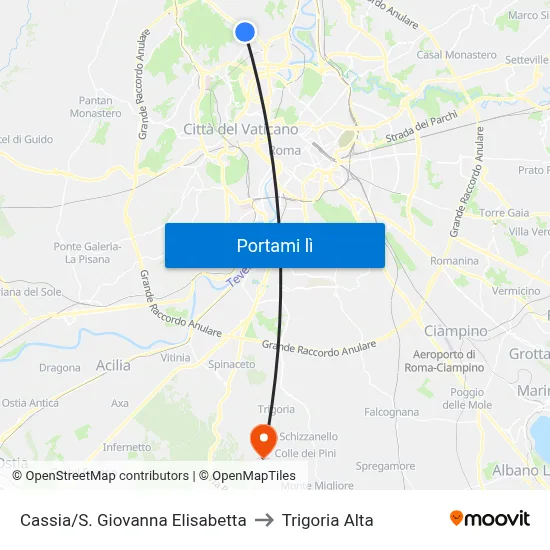 Cassia/S. Giovanna Elisabetta to Trigoria Alta map