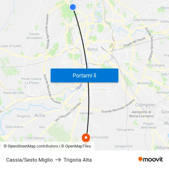 Cassia/Sesto Miglio to Trigoria Alta map
