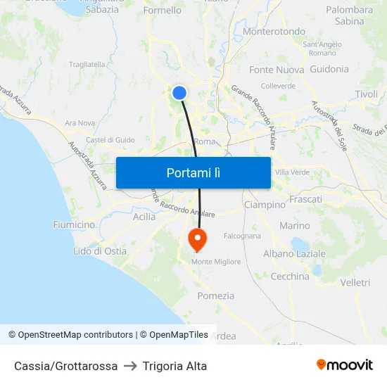 Cassia/Grottarossa to Trigoria Alta map
