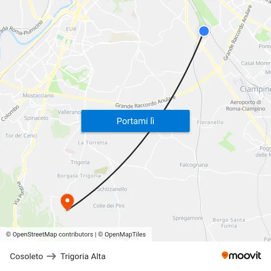 Cosoleto to Trigoria Alta map
