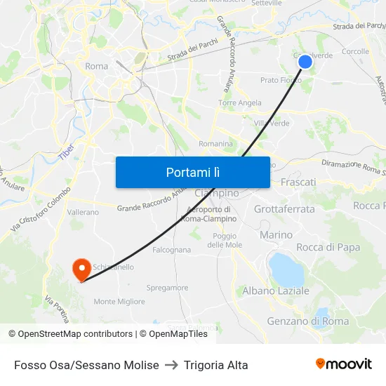 Fosso Osa/Sessano Molise to Trigoria Alta map