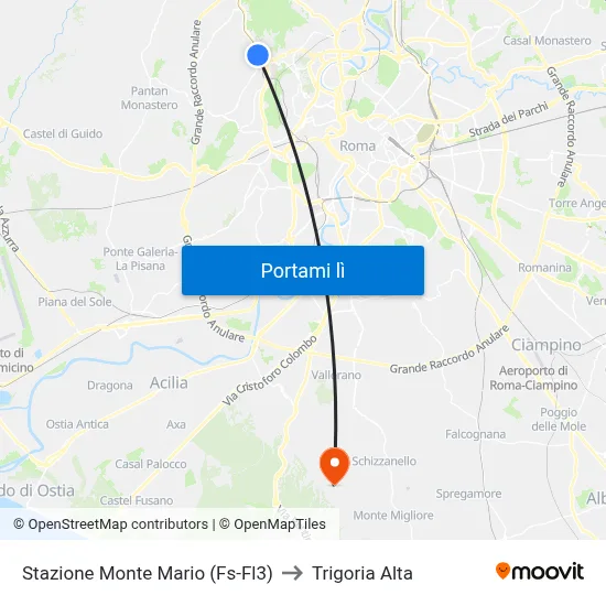 Stazione Monte Mario (Fs-Fl3) to Trigoria Alta map