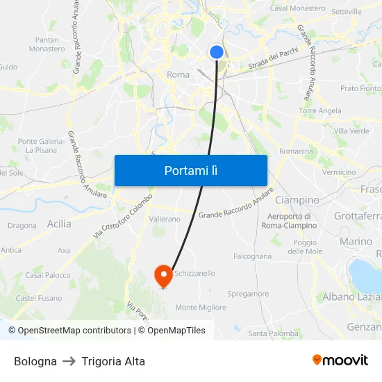 Bologna to Trigoria Alta map