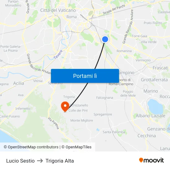 Lucio Sestio to Trigoria Alta map