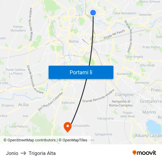 Jonio to Trigoria Alta map