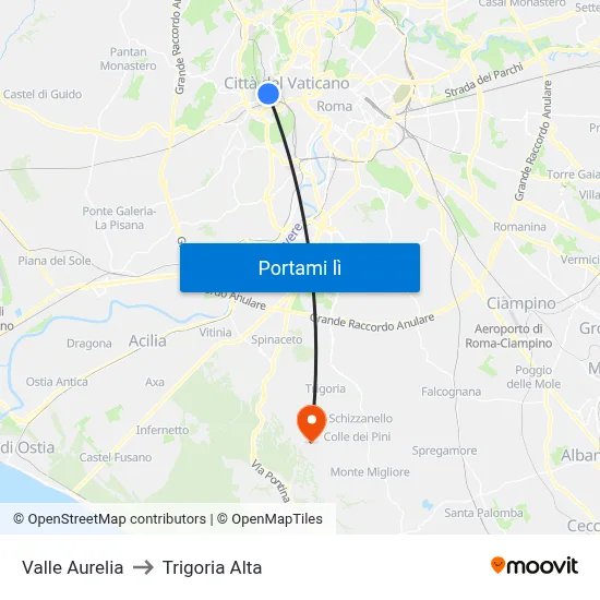 Valle Aurelia to Trigoria Alta map