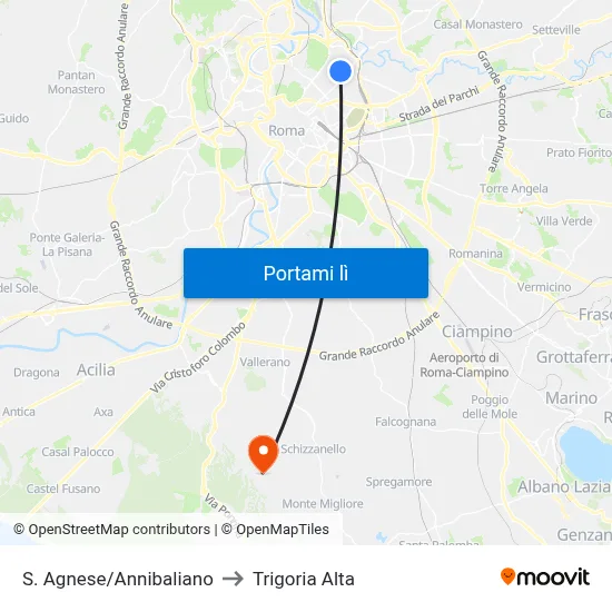S. Agnese/Annibaliano to Trigoria Alta map
