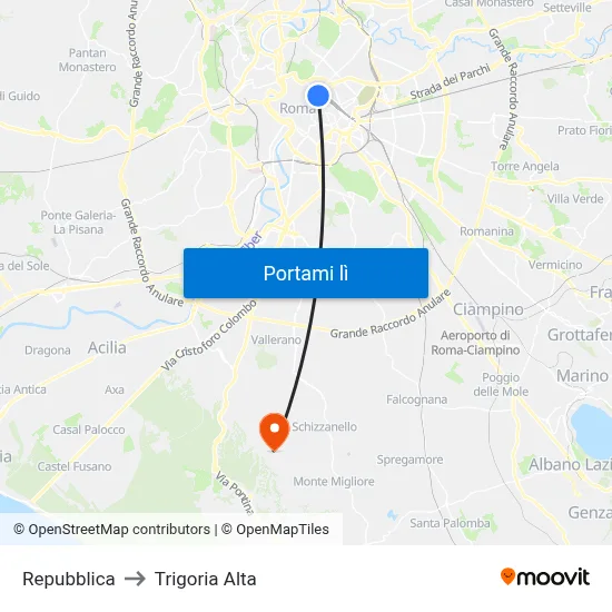 Repubblica to Trigoria Alta map