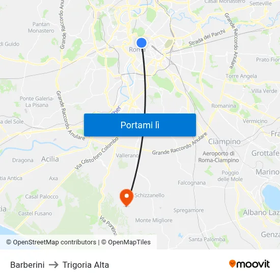 Barberini to Trigoria Alta map