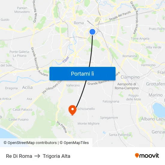 Re Di Roma to Trigoria Alta map