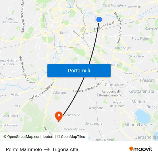 Ponte Mammolo to Trigoria Alta map