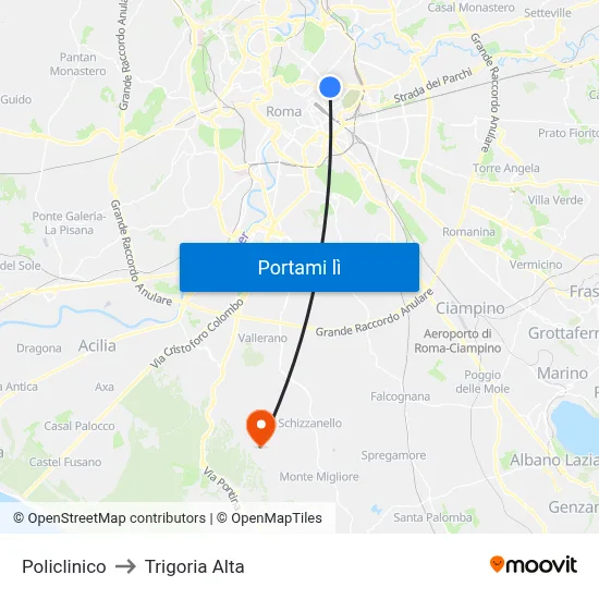 Policlinico to Trigoria Alta map