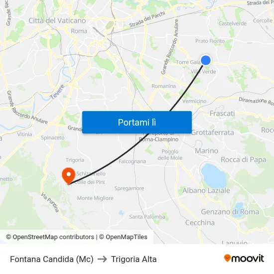 Fontana Candida (Mc) to Trigoria Alta map