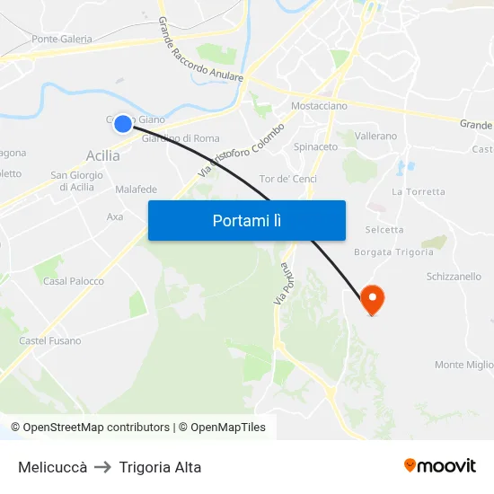 Melicuccà to Trigoria Alta map