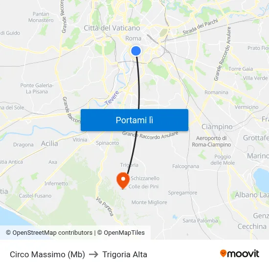 Circo Massimo (Mb) to Trigoria Alta map