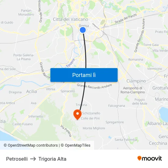 Petroselli to Trigoria Alta map