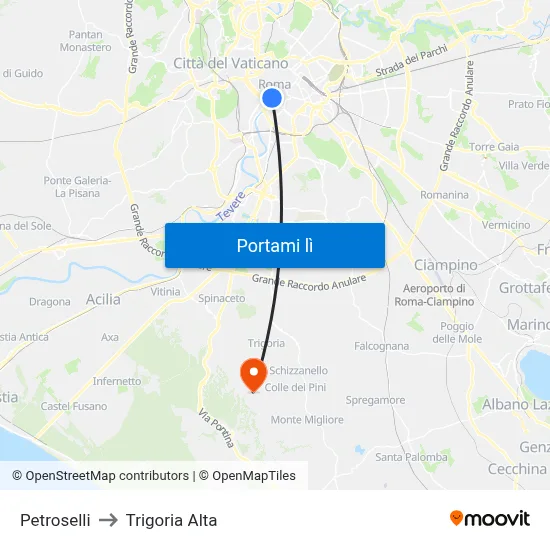 Petroselli to Trigoria Alta map