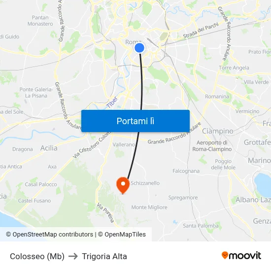 Colosseo (Mb) to Trigoria Alta map