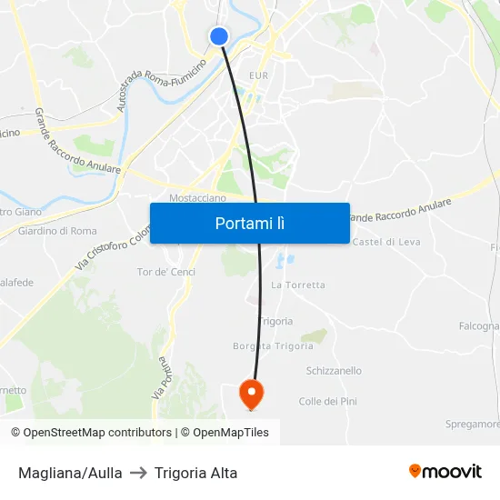Magliana/Aulla to Trigoria Alta map