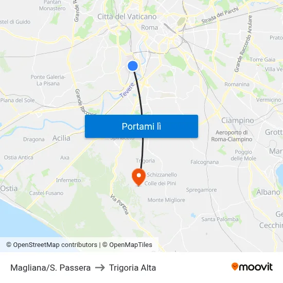 Magliana/S. Passera to Trigoria Alta map
