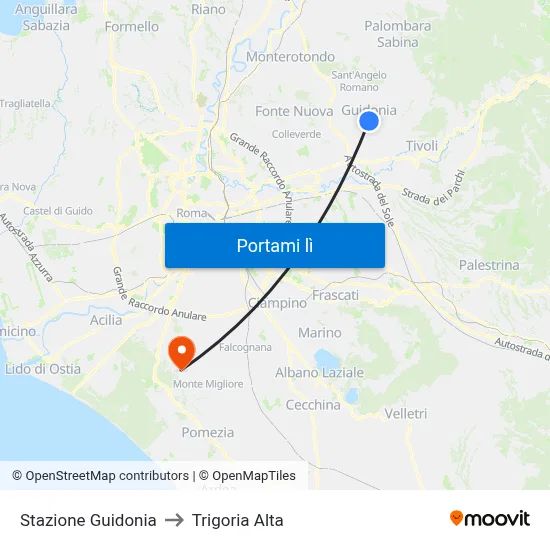 Stazione Guidonia to Trigoria Alta map