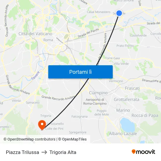 Piazza Trilussa to Trigoria Alta map