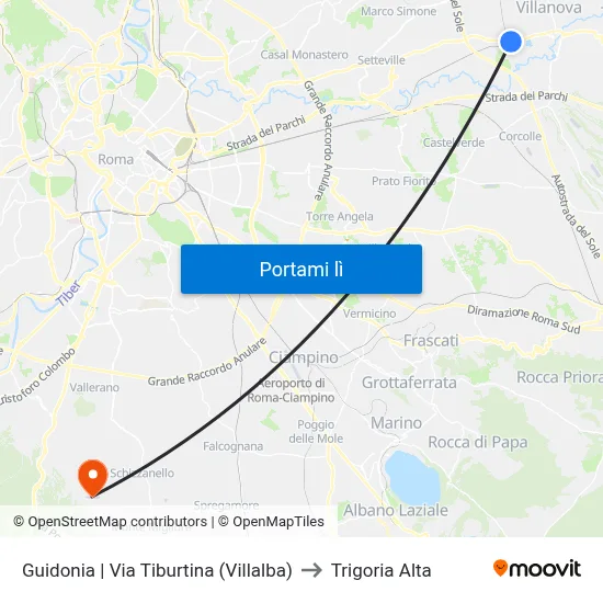 Guidonia | Via Tiburtina (Villalba) to Trigoria Alta map