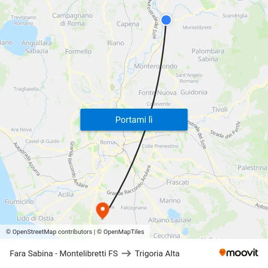 Fara Sabina - Montelibretti FS to Trigoria Alta map