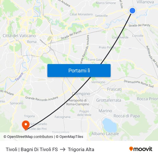 Tivoli | Bagni Di Tivoli FS to Trigoria Alta map