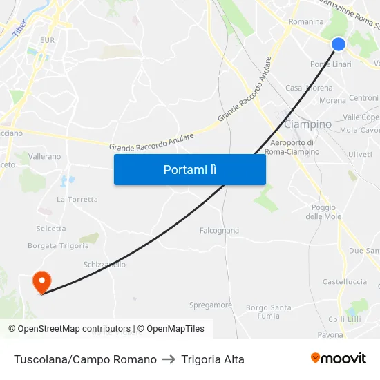 Tuscolana/Campo Romano to Trigoria Alta map