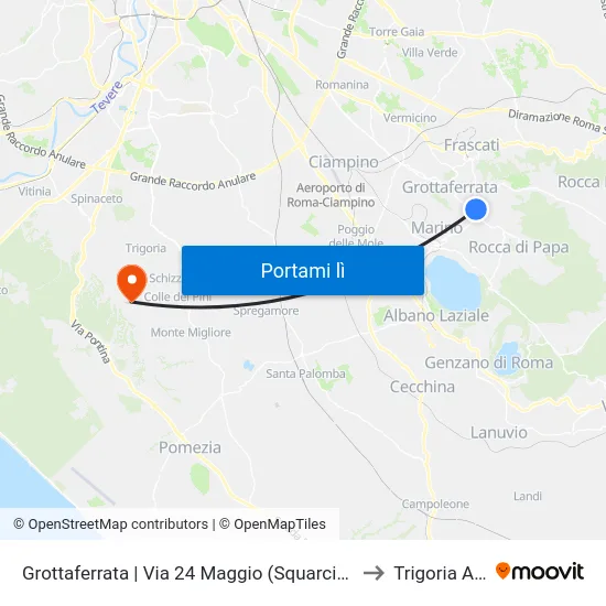 Grottaferrata | Via 24 Maggio (Squarciarelli) to Trigoria Alta map