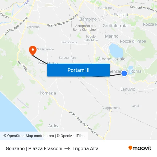 Genzano | Piazza Frasconi to Trigoria Alta map