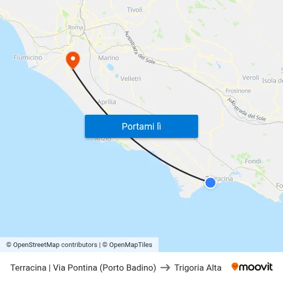 Terracina | Via Pontina (Porto Badino) to Trigoria Alta map