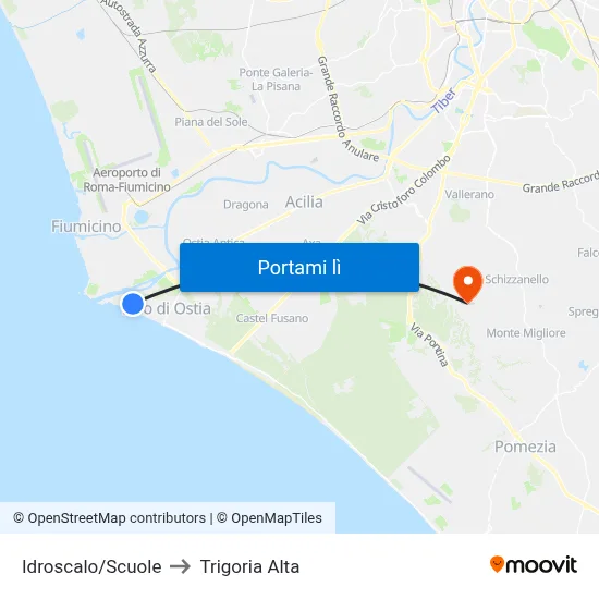 Idroscalo/Scuole to Trigoria Alta map