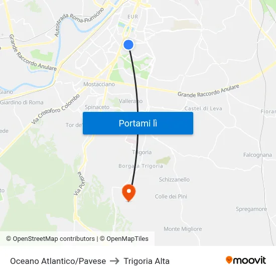 Oceano Atlantico/Pavese to Trigoria Alta map