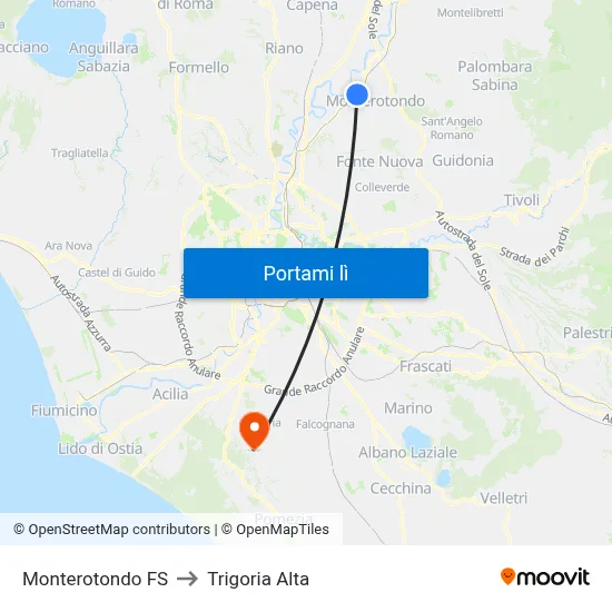 Monterotondo FS to Trigoria Alta map