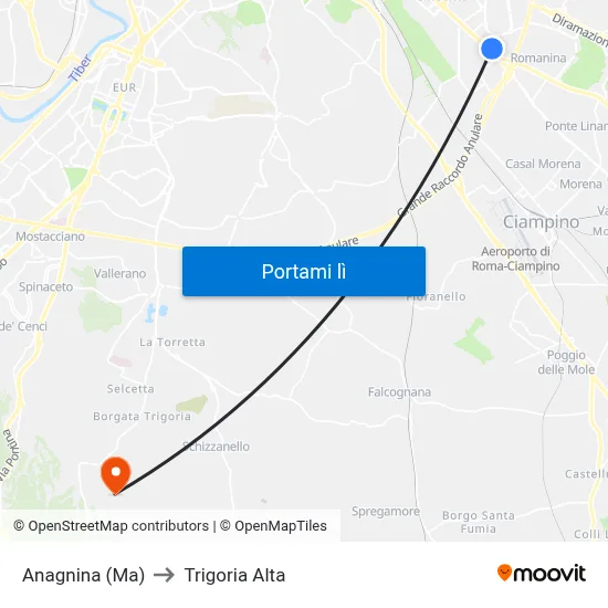 Anagnina (Ma) to Trigoria Alta map