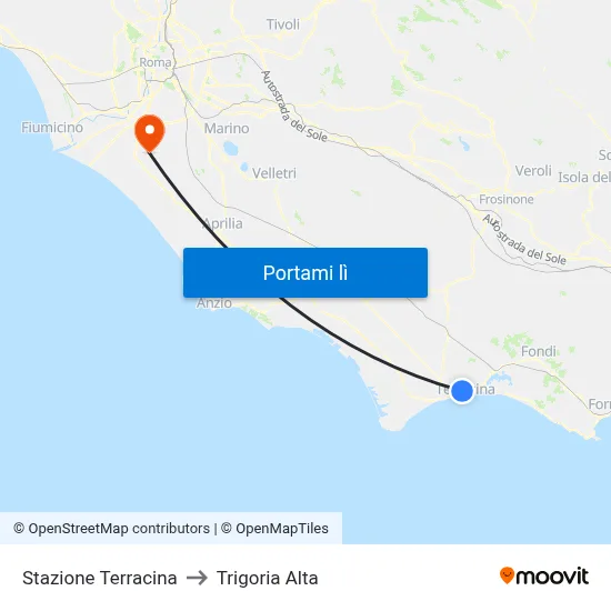 Stazione Terracina to Trigoria Alta map