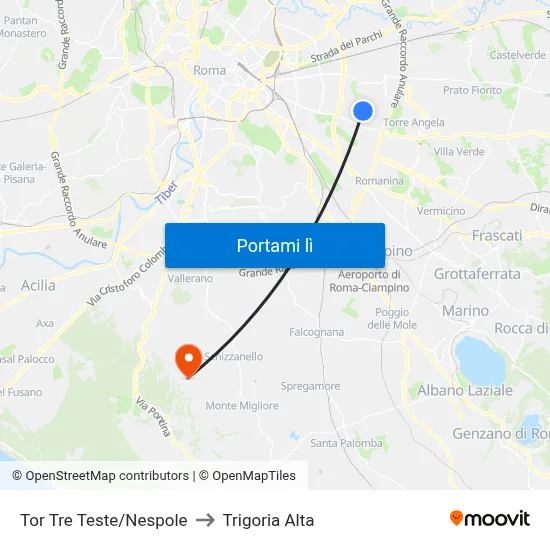Tor Tre Teste/Nespole to Trigoria Alta map