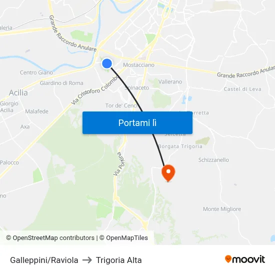 Galleppini/Raviola to Trigoria Alta map