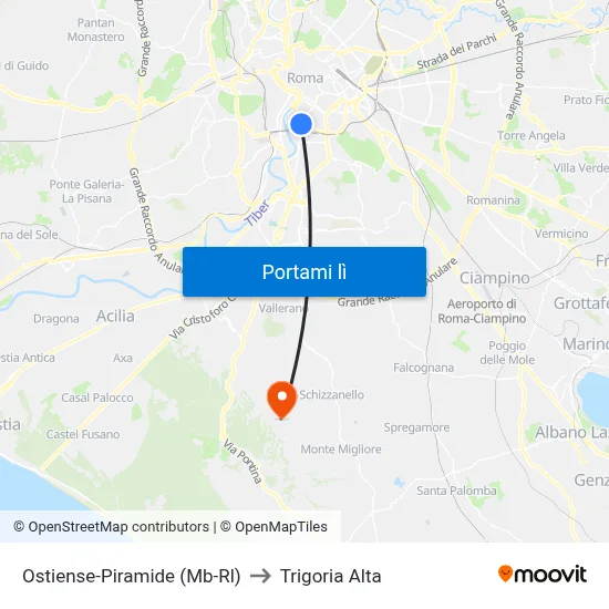 Ostiense-Piramide (Mb-Rl) to Trigoria Alta map