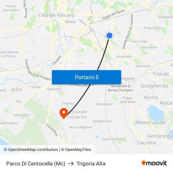 Parco Di Centocelle (Mc) to Trigoria Alta map