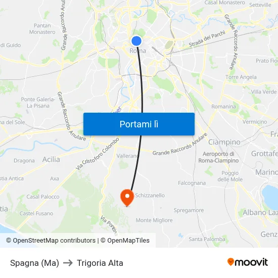 Spagna (Ma) to Trigoria Alta map