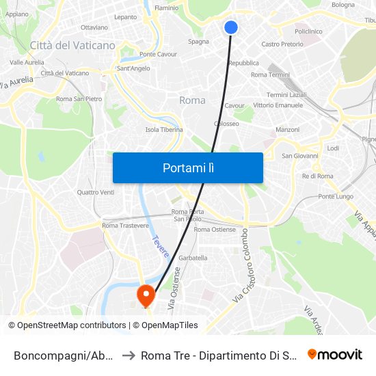 Boncompagni/Abruzzi to Roma Tre - Dipartimento Di Scienze map