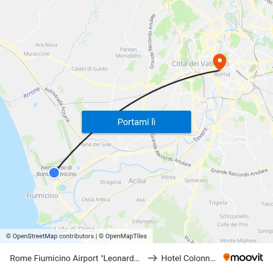 Rome Fiumicino Airport "Leonardo Da Vinci" (Fco) to Hotel Colonna Palace map