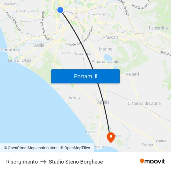 Risorgimento to Stadio Steno Borghese map
