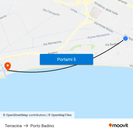 Terracina to Porto Badino map