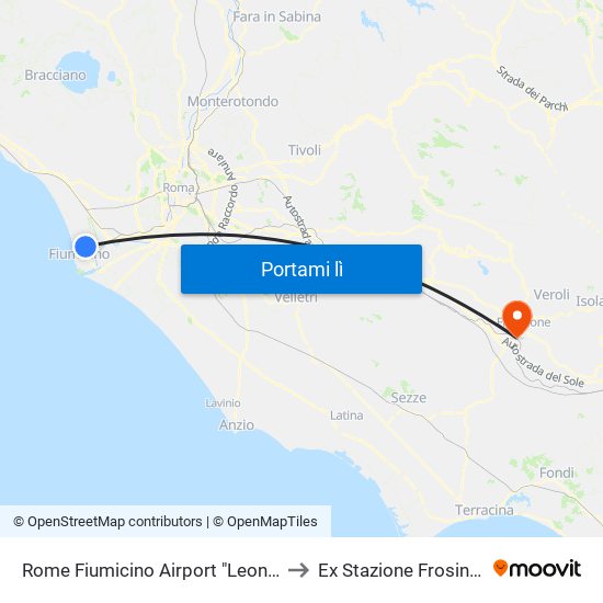 Rome Fiumicino Airport "Leonardo Da Vinci" (Fco) to Ex Stazione Frosinone Scalo Sfv map