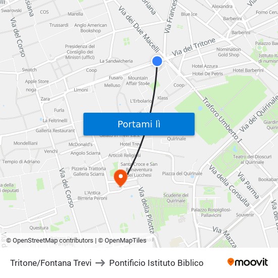 Tritone/Fontana Trevi to Pontificio Istituto Biblico map