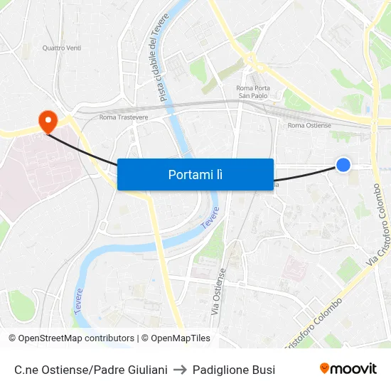 C.ne Ostiense/Padre Giuliani to Padiglione Busi map